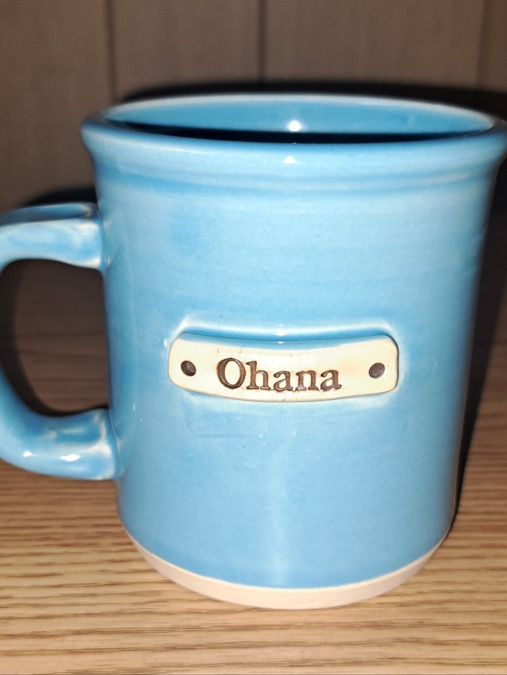 Mud Love MUG "OHANA" (FAMILY) CUP COFFEE TEA ROBIN EGG BLUE CREME DISTRESSED